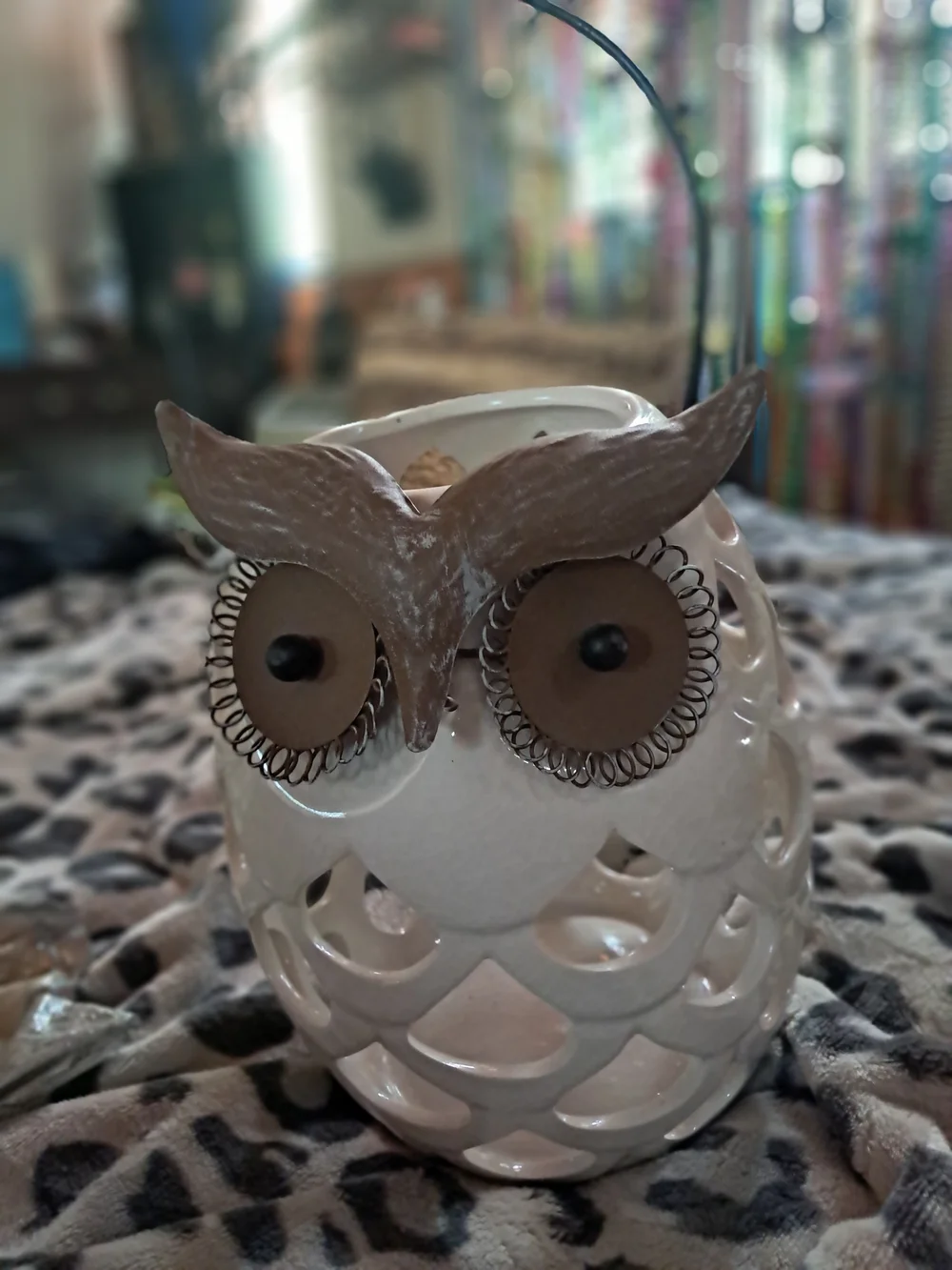 Ceramic Owl Lantern - Cream and Brown